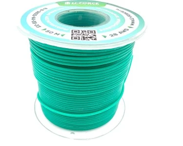 На катушке медный провод 28AWG 50м 0,08 кв.мм (16*0,08мм) (зеленый, UL3135) LFW-28G в мягкой силиконовой изоляции